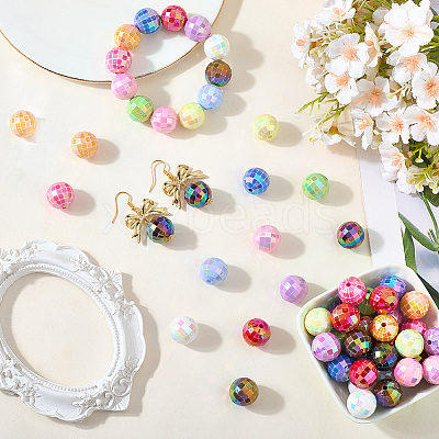60cs 12 Colors UV Plating Rainbow Iridescent Acrylic Beads PACR-PA0001-11-1