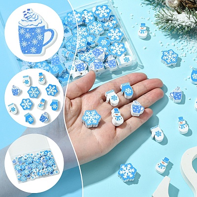 60Pcs 6 Styles Christmas Theme Printed Wood Beads WOOD-FS0001-33-1