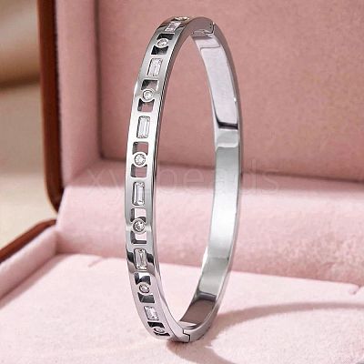 304 Stainless Steel Pave Clear Cubic Zirconia Hollow Rectangle Hinged Cuff Bangles for Women WG179B8-01-1