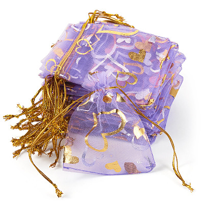 50Pcs Heart Printed Organza Bags OP-TADJ0001-01D-1