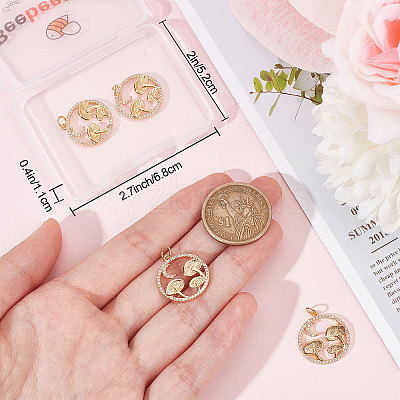 6Pcs Autumn Theme Brass Micro Pave Clear Cubic Zirconia Pendants KK-BBC0005-83-1
