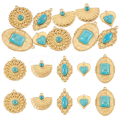 10Pcs 5 Styles Bohemian Style 304 Stainless Steel with Synthetic Turquoise Pendants STAS-TA0006-21-1