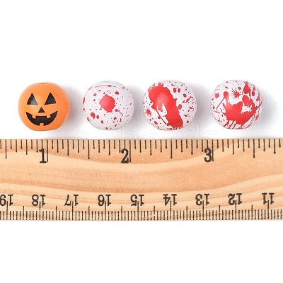 40Pcs 4 Colors Halloween Theme Printed Natural Wooden Beads WOOD-FS0001-03-1