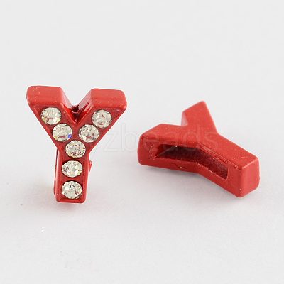 Mixed Color Zinc Alloy Grade A Rhinestone Letter Slide Charms ALRI-S130-Y-1