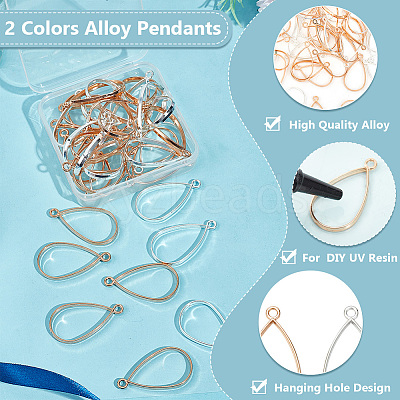 60Pcs 2 Colors Alloy Open Back Bezel Pendants FIND-OC0003-36-1