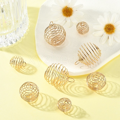 30Pcs 3 Style Iron Wire Spiral Bead Cage Pendants IFIN-YW0001-23KC-1