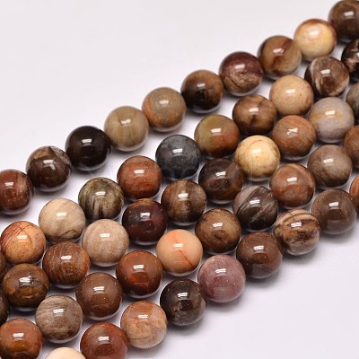 Natural Petrified Wood Round Bead Strands X-G-F266-08-8mm-1