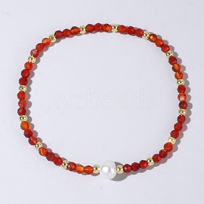 Natural Carnelian Beaded Stretch Bracelets for Women BG9690-5-1