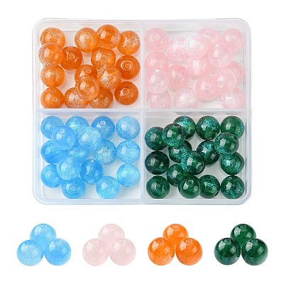 64Pcs 4 Colors Round Imitation Cat Eye Resin Beads RESI-FS0001-66C-1