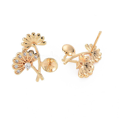 Brass Micro Pave Clear Cubic Zirconia Stud Earring Findings KK-S364-037-1