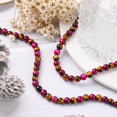 Natural Rose Tiger Eye(Dyed & Heated) and Yellow Tiger Eye(Dyed & Heated) Beads Strands X-G-G101-6mm-1-1