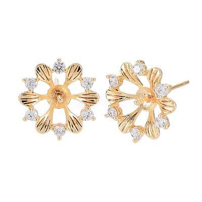 Brass Micro Pave Clear Cubic Zirconia Stud Earring Findings KK-S364-055-1