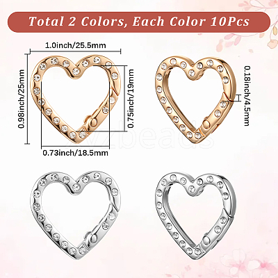20Pcs 2 Colors Zinc Alloy Rhinestone Spring Gate Rings FIND-SP0004-35-1