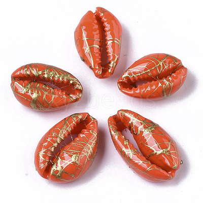 Spray Painted Natural Cowrie Shell Beads SSHEL-R047-03-A08-1