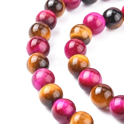 Natural Rose Tiger Eye(Dyed & Heated) and Yellow Tiger Eye(Dyed & Heated) Beads Strands X-G-G101-6mm-1-1