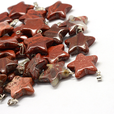 Star Natural Red Rainbow Jasper Pendants G-Q367-27-1