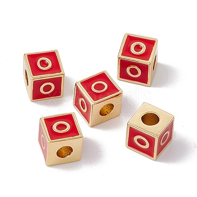 Rack Plating Brass Enamel Beads KK-B060-04G-03O-1