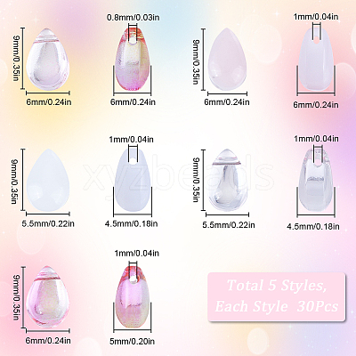 150Pcs 5 Style Glass Charms GLAA-SC0002-16B-1