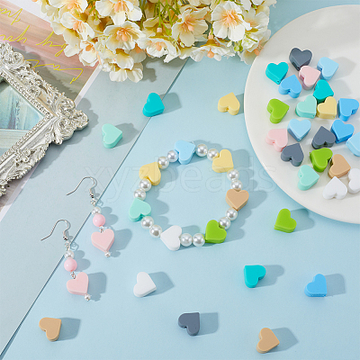 40Pcs 10 Colors Heart Silicone Beads SIL-SC0001-96-1
