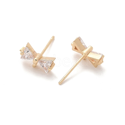 Brass Clear Cubic Zirconia Stud Earrings Finding for Women LS-KK-A244-13A-G-1