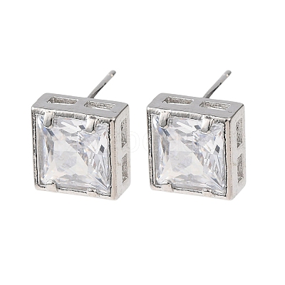 Brass Micro Pave Clear Cubic Zirconia Stud Earrings EJEW-C174-02B-P-1