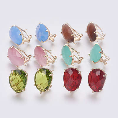 Faceted Glass Stud Earring Findings GLAA-F084-D-1