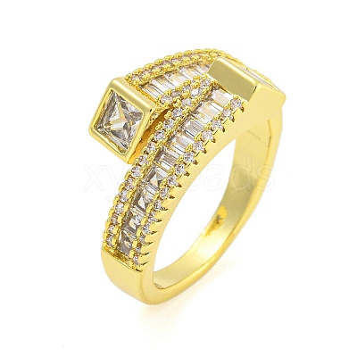 Brass Micro Pave Clear Cubic Zirconia Adjustable Finger Rings for Women RJEW-B069-12G-1