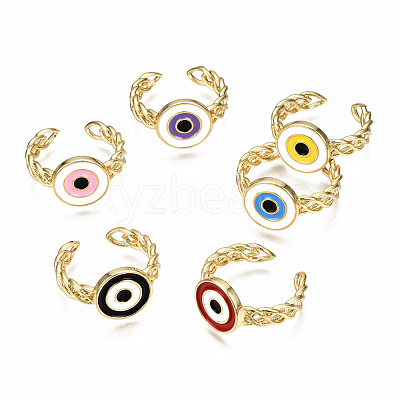 Brass Enamel Cuff Rings RJEW-N035-011-NF-1