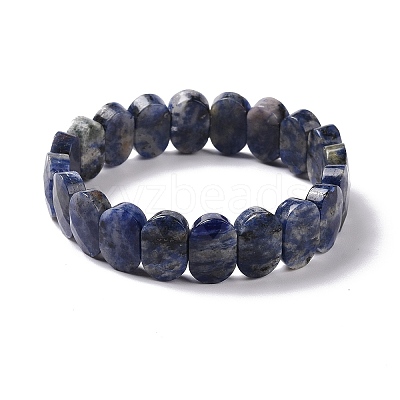 Natural Blue Spot Jasper Oval Beaded Stretch Bracelet G-E010-01C-1