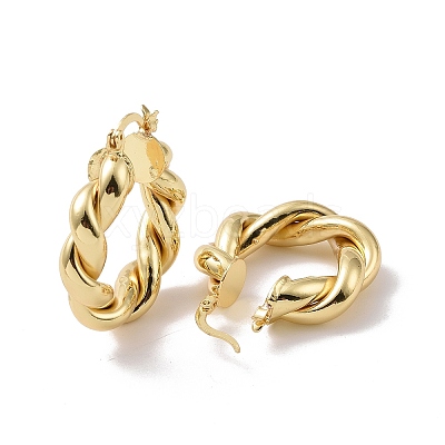 Rack Plating Brass Twist Rope Thick Hoop Earrings for Women EJEW-G315-03G-1