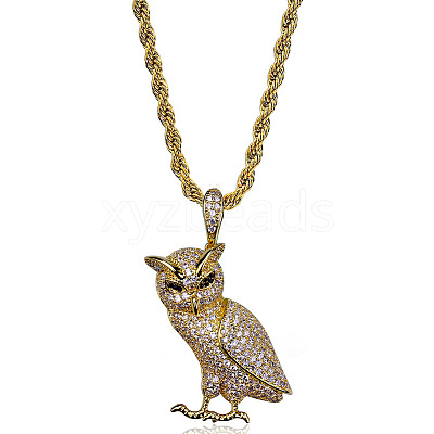 Alloy Full Crystal Rhinestone Owl Pendant Rope Chain Necklaces for Unisex WG4DB42-01-1