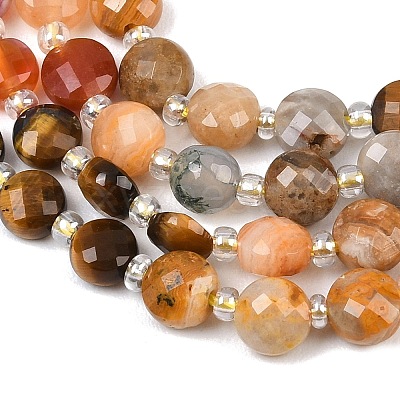 Natural Crazy Agate & Tiger Eye & Red Aventurine & Dyed White Jade & Red Agate Beads Strands G-Z135-B06-1