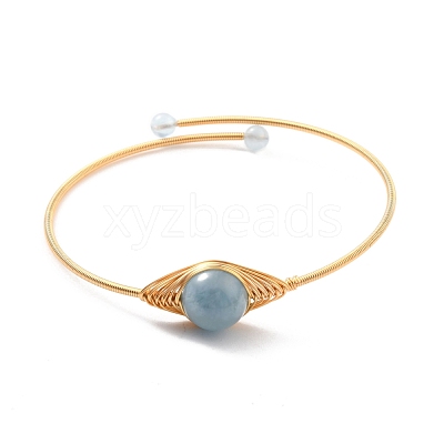 Natural Aquamarine Wrapped Cuff Bangle BJEW-A122-03C-1