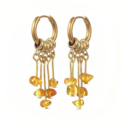 Natural Amber Hoop Earrings EJEW-JE07426-1