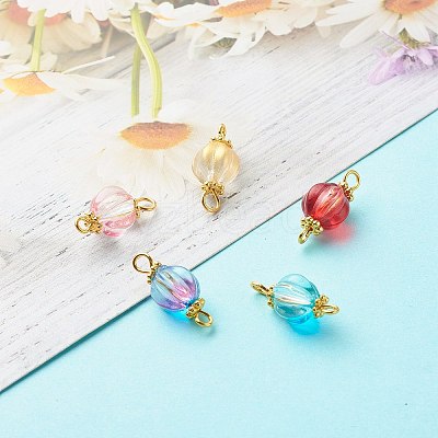 Glass Pumpkin Connector Charms PALLOY-JF00812-30A-1