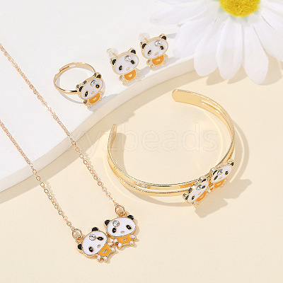 Panda Alloy Enamel & Rhinestones Stud Earring & Pendant Necklaces & Cuff Bangles & Rings Sets for Women FS-WGAF002-02-1
