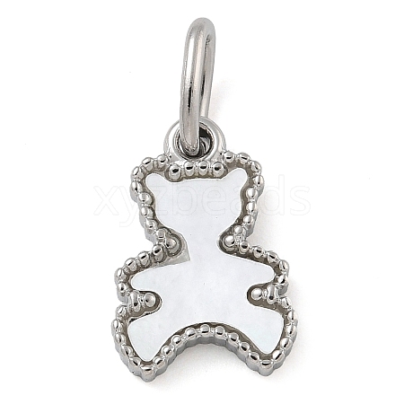 304 Stainless Steel Pave Natural White Shell Bear Charms with Jump Ring STAS-B075-01P-02-1