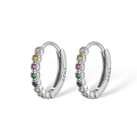 Anti-Tarnish Rhodium Plated 925 Sterling Silver Micro Pave Colorful Cubic Zirconia Hoop Earrings IY5335-2-1