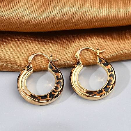 Brass Enamel Hoop Earrings EJEW-P301-05G-1