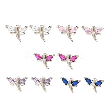 Dragonfly Platinum Brass Stud Earrings EJEW-L270-09P-1