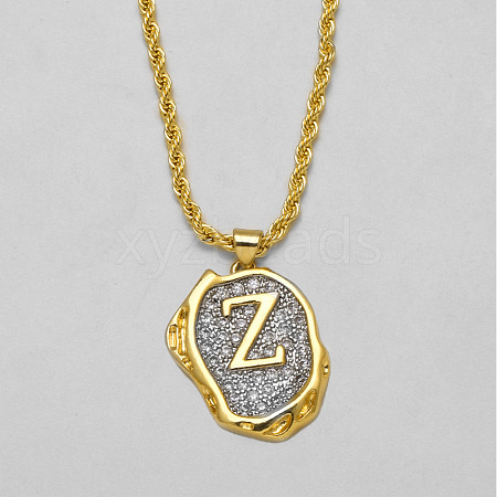 Brass Crystal Rhinestone Oval with Letter Pendant Necklaces FS-WG7CB6D-26-1
