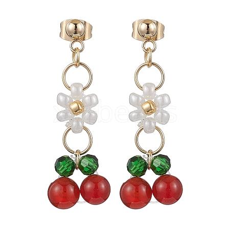 Cherry & Flower Glass Dangle Earrings EJEW-JE06172-01-1