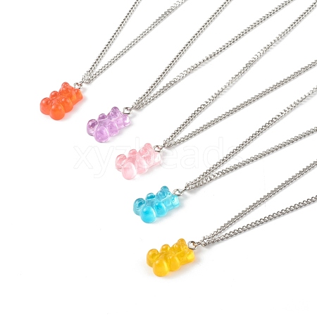 Transparent Resin Bear Pendant Necklaces NJEW-JN03503-1