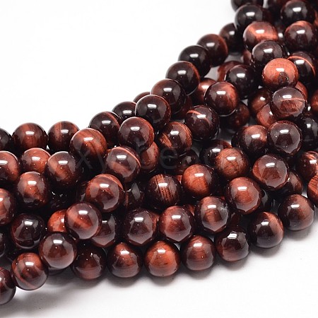 Natural Red Tiger Eye Round Bead Strands X-G-P072-52-6mm-1