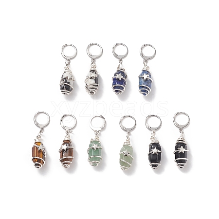 5 Pairs 5 Style Natural Mixed Stone Bullet Dangle Leverback Earrings EJEW-JE05067-1