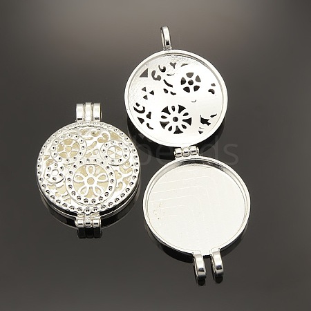 Hollow Flat Round Photo Frames Alloy Diffuser Locket Pendants PALLOY-J413-18S-1