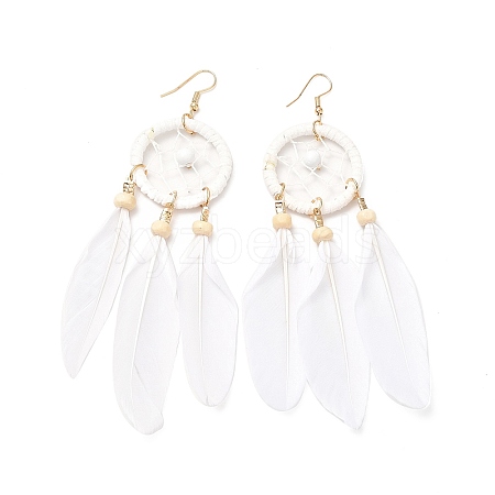 Feather Woven Net Chandelier Earrings EJEW-H090-01E-1