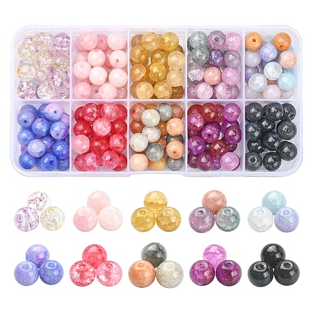 220Pcs 10 Colors Transparent Crackle Glass Beads Strands GLAA-YW0001-49-1