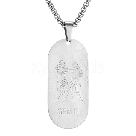 Stainless Ssteel Box Chain Oval with Constellation Pendant Necklaces for Men and Women PW-WG1F1EC-04-1