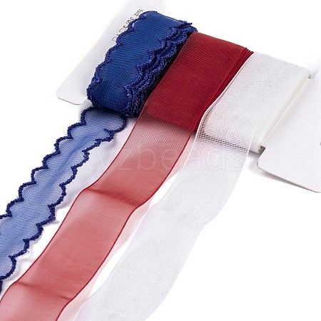 9 Yards 3 Styles Independence Day Polyester & Polycotton Ribbons Sets SRIB-A015-02A-06-1